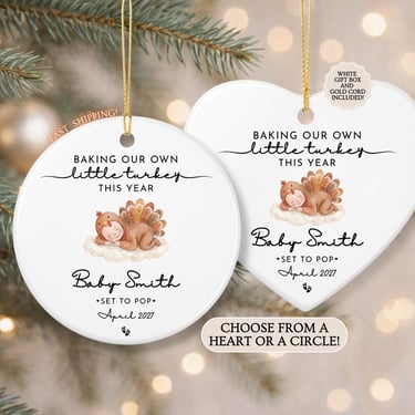 Personalized Birth Announcement Ornament, Thanksgiving Themed Baby Announcement, Pregnancy Reveal Ornament, Custom New Grandparents Keepsake by CloudArt