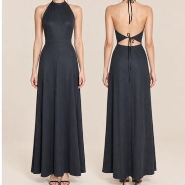 Vintage Black Halter Maxi Dress Size Small Open Back Tie Back Minimalist 90s Evening Dress 