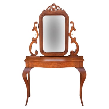 Hollywood Regency Italian Mahogany Console Table or Vanity with Wall Mirror