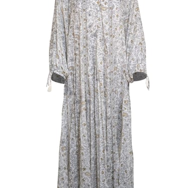 Cleobella - Ivory w/ Beige & Black Paisley Floral Print Long Sleeve Dress Sz L
