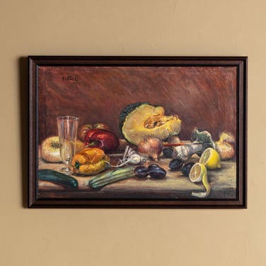 Rustic Vegetable Still Life Oil Painting, Italy, 1970s