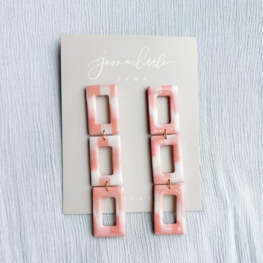 Rectangle Links | in rose ombre, Pink and White Handmade Earrings, Checkerboard Resin Earrings, Hypoallergenic Post 
