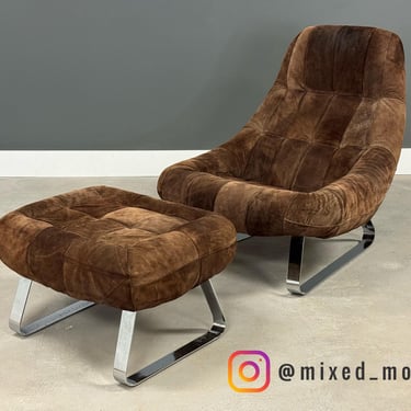 Percival Lafer Suede Leather Earth Lounge Chair and Ottoman 