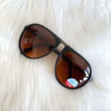 Vintage 80s Black and Amber Sports Aviator Sunglasses 