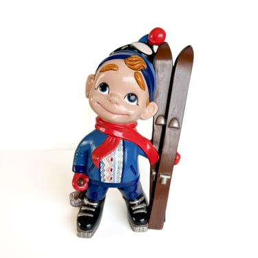 Vintage Christmas Decor Ceramic Ski Figure 