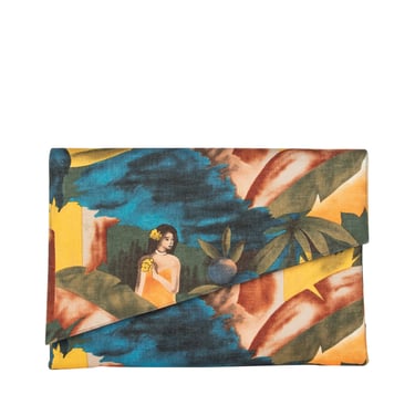 Charles Jourdan Vintage 1980s Tropical Painterly Print Convertible Clutch Bag