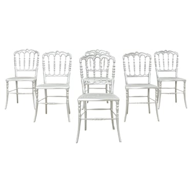 Set of Six Italian Silvered Iron Chiavari Dining Chairs