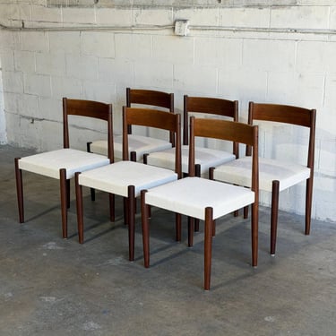CPS Teak White Upholstered Dining Chairs Set of 6 Danish Mid-Century Modern 1960s 