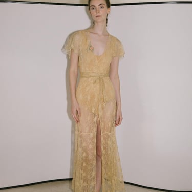 Rare 1930s net lace floral robe art deco antique 