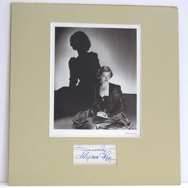 Myrna Loy Seated Formal Gown 1937 B&W Photo w Autograph Sand Mat 