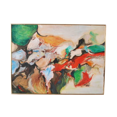 Vintage Mid-Century Modern Colorful Swirling Abstract Oil Painting