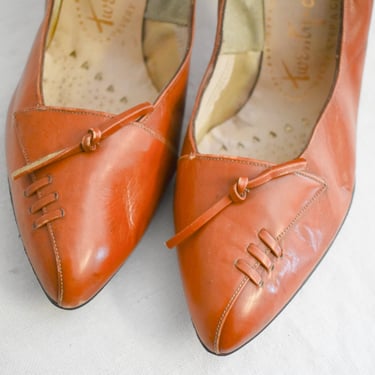 1950s Cognac Brown Leather Heels, Marked Size 6 1/2 AA 