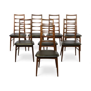 Set of 8 Mid-Century Modern Walnut Dining Chairs | Sculptural Ladder-Back Design. 