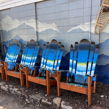 Ski Adirondack Chairs Set – Northern Lights, Hand-Painted Recycled Skis 