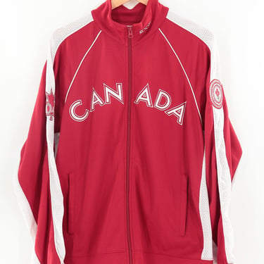 Vintage Men’s 2004 Athens Olympics Red Roots Team Canada Track Jacket, XL 