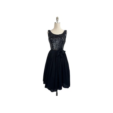 1970s Black Sequin Ballerina Dress 