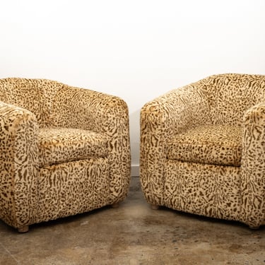 Faux Leopard Fur Club Chairs, a Pair