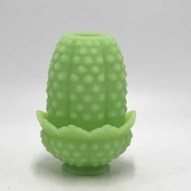 vintage Fenton Uranium Glass Hobnail Fairy lamp 