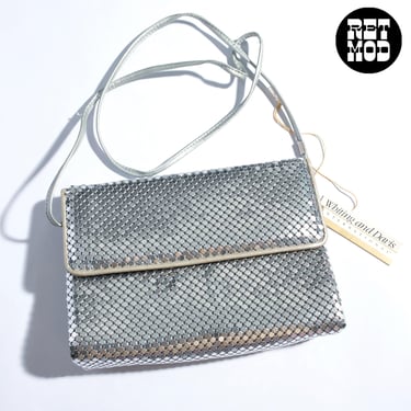 Sparkly Vintage 70s 80s Silver Mesh Metal Chain Link Clutch / Shoulder Purse by Whiting Davis 