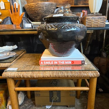 Large vintage black pottery vase 12T 15W
