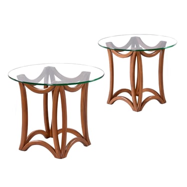 Mid-Century Modern Sculptural Adrian Pearsall Style Glass Top Pedestal Side Tables 