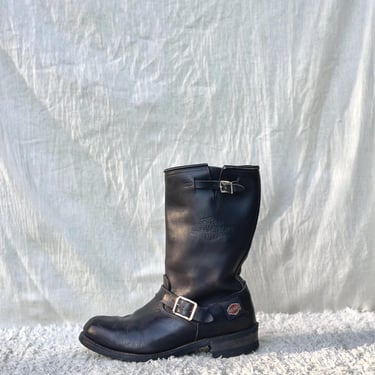 Harley Davidson Engineer Boots Men’s Size 9, Black Leather Harness Buckle Boots, Made in USA Vintage Biker 