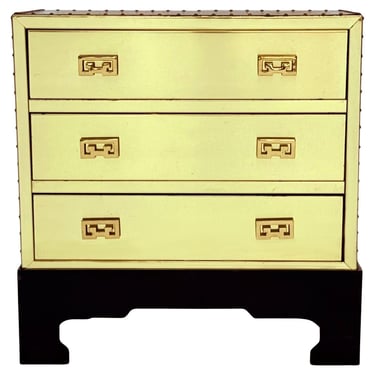 Chinoiserie Hollywood Regency Polished Brass Chest of Drawers or Petite Cabinet
