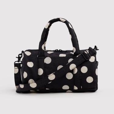 Nylon Duffle Bag in Black and Cream Polka Dot