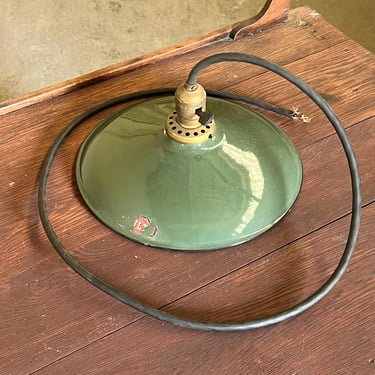 Vintage 1930s Enamel Shade Pendant Light Fixture 