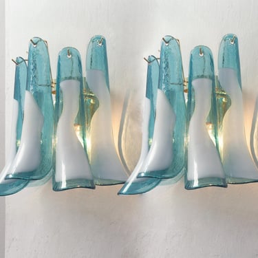Murano Glass Sconces Set of 2 - Five Teal Petali Mid-Century Italian wall lights 