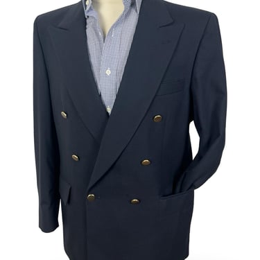 Vintage Wool Double-Breasted Navy Blazer ~ 42 R ~ jacket / sport coat ~ Gold Buttons ~ Made in USA 
