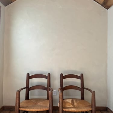 Pair of French Oak and Rush Chairs 