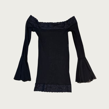 (XS/S) Sheer Black Mesh Bell Sleeve Mini Dress