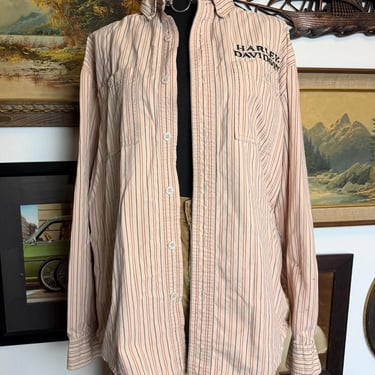 Harley Davidson Button-Up Striped Dress Shirt Men's Medium 