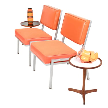 Add a Little Orange Pop! — Reupholstered Pair of MCM Chrome Frame Accent Chairs 