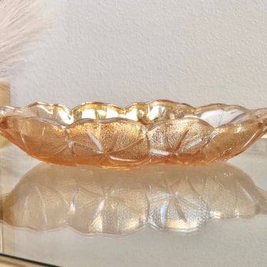 Vintage Marigold Amber Carnival Glass Serving or Trinket Dish: Lily Pons Waterlily Iridescent Bowl 