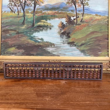 Free shipping within continental US - Likely Antique Japanese Abacus with Wood Frame and Patinaed Beads 