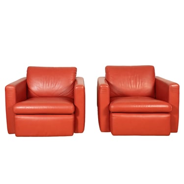 Pair, Snazzy Red Leather Swivel-n-Rock Club Chairs