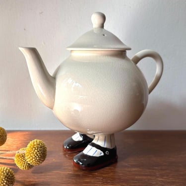 Vintage Carlton Walking Ware Ceramic Teapot | Lustre Design England | Whimsical Retro Hand Painted Leg Shoe Tea Serving | Housewarming Gift 