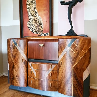 Shipping not free * English Art Deco Bar Cabinet 