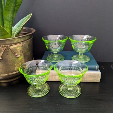 Uranium Green Sherbet Glasses, Set of 4 