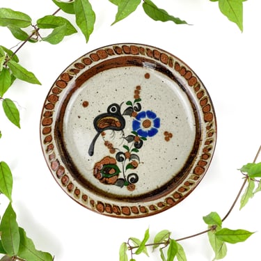 Vintage Handmade Tonala Pottery Plates | Bird & Floral Motif | Mexican Pottery 