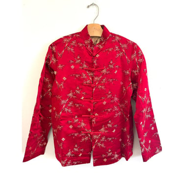 Vintage Red Silk Chinese Jacket Bamboo Medium Mandarin Frog Closure Top Medium 