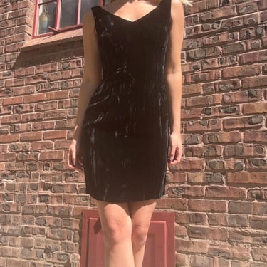 Vintage 80s Betsey Johnson Punk Label Black Velvet Mini Dress Small Medium by TimeBa