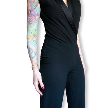 Vintage Y2K BETSEY JOHNSON Boss Babe Black Tuxedo Jumpsuit - size Small Medium 4 