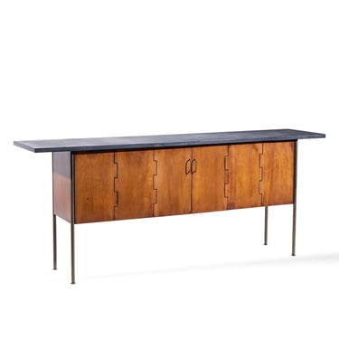 Milo Baughman for Directional Mid Century Walnut, Slate and Brass Console Credenza - mcm 