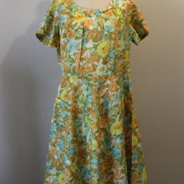 Vintage 40s 50 Mode O' Day California NOS Abstract Floral Day Dress Atomic // Vintage 16 1/2 Modern Large 