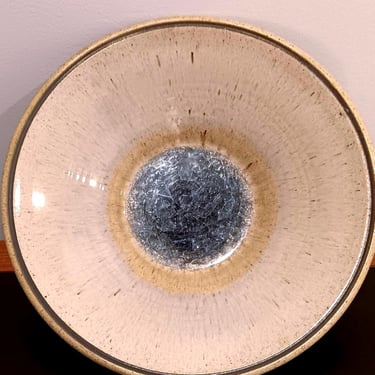 Midcentury Blue Crackle Studio Pottery Footed Bowl | Artist Signed 