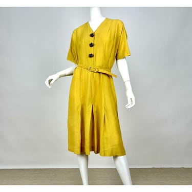 Vintage 1930s 1940s Yellow Rayon Dress with Strawberry Novelty Buttons AS IS 