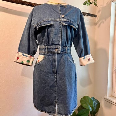 Inticement Vintage 1980s 100% Cotton Denim Lined Summer Utility Dress Size Small 